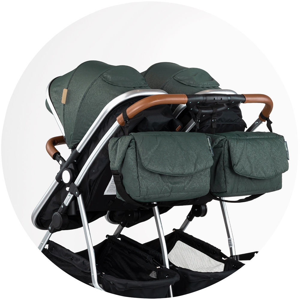 Carucior gemeni Chipolino Duo Smart 3 in 1 basil, Cadru aluminiu, pliere compacta, Suspensii si frana, Spartar reglabil, accesorii incluse - 5
