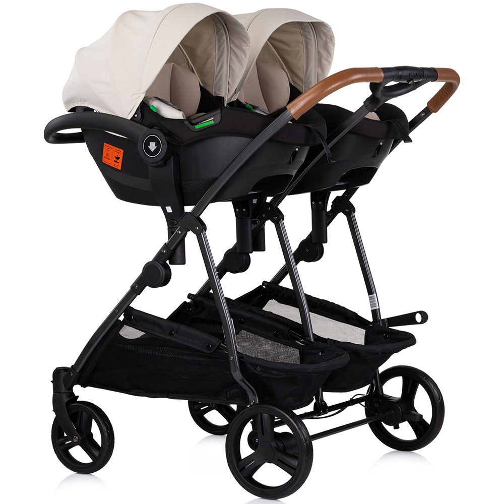 Carucior gemeni Chipolino Duo Smart 3 in 1 biscotta, Cadru aluminiu, pliere compacta, Suspensii si frana, Spartar reglabil, accesorii incluse - 1