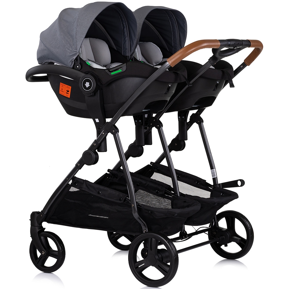 Carucior gemeni Chipolino Duo Smart 3 in 1 cloud, Cadru aluminiu, pliere compacta, Suspensii si frana, Spartar reglabil, accesorii incluse - 1