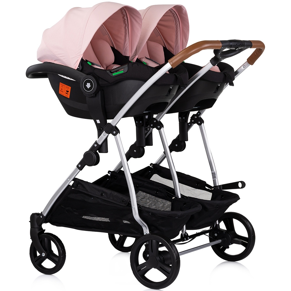 Carucior gemeni Chipolino Duo Smart 3 in 1 pink marshmallow, Cadru aluminiu, pliere compacta, Suspensii si frana, Spartar reglabil, accesorii incluse - 1