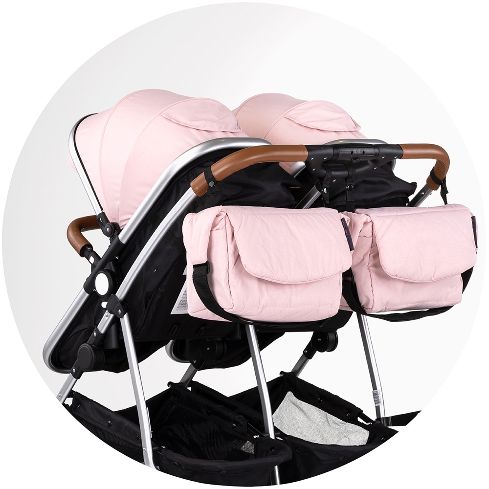 Carucior gemeni Chipolino Duo Smart 3 in 1 pink marshmallow, Cadru aluminiu, pliere compacta, Suspensii si frana, Spartar reglabil, accesorii incluse - 5