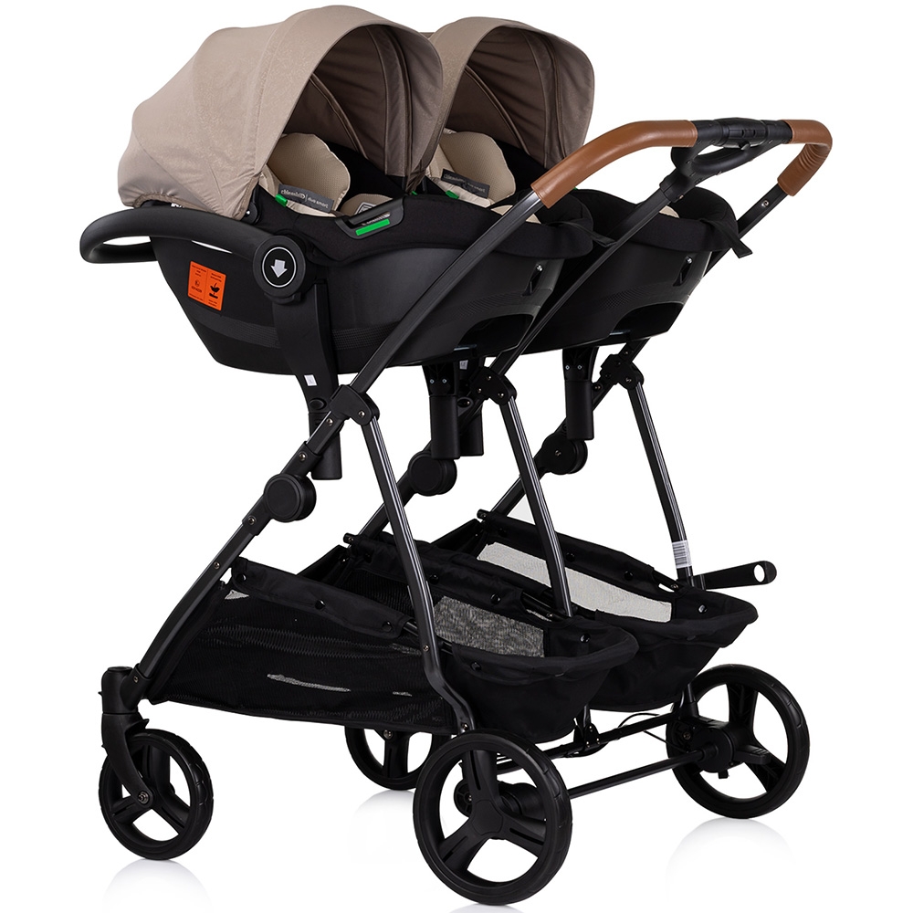 Carucior gemeni Chipolino Duo Smart 3 in 1 tiramisu, Cadru aluminiu, pliere compacta, Suspensii si frana, Spartar reglabil, accesorii incluse - 1
