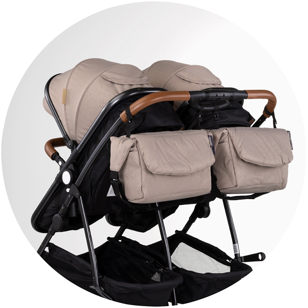 Carucior gemeni Chipolino Duo Smart 3 in 1 tiramisu, Cadru aluminiu, pliere compacta, Suspensii si frana, Spartar reglabil, accesorii incluse - 5