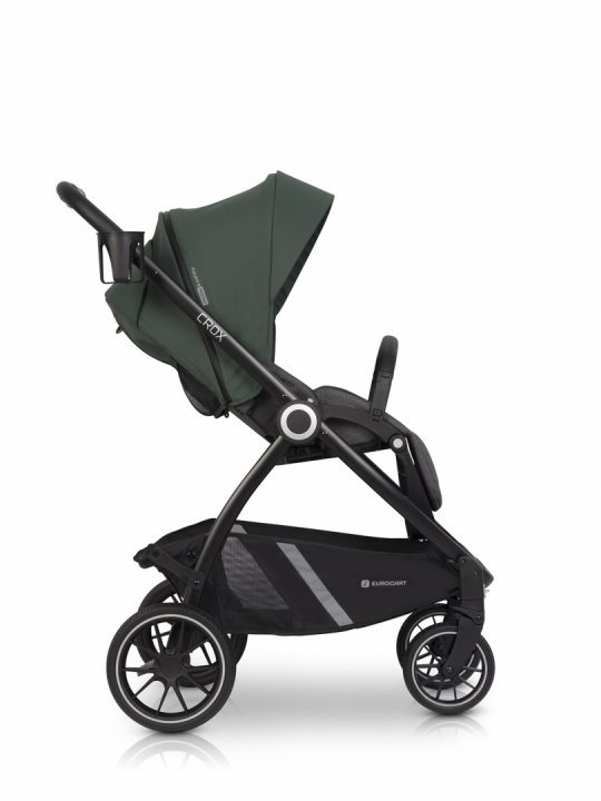 Carucior pentru nou nascut Euro-Cart Crox, cu cadrul de aluminiu, pliere compacta, scaun reversibil, cu 3 nivele de ajustare a spatarului, capotina si husa de picioruse, roti cu suspensii, pana la 22 kg, Jungle