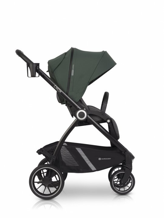 Carucior pentru nou nascut Euro-Cart Crox, cu cadrul de aluminiu, pliere compacta, scaun reversibil, cu 3 nivele de ajustare a spatarului, capotina si husa de picioruse, roti cu suspensii, pana la 22 kg, Jungle - 1