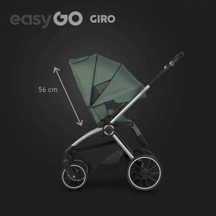 Carucior pentru copii 2 in 1 Easy Go Giro, pana la 22 kg, cu landou 80 cm, Maner telescopic, copertina XXL, pliere tip pendul, cadru ultra-usor din aluminiu, accesorii incluse, Sage Green