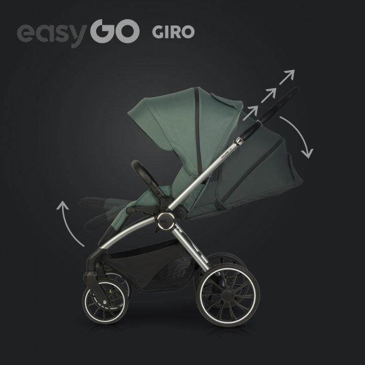Carucior pentru copii 2 in 1 Easy Go Giro, pana la 22 kg, cu landou 80 cm, Maner telescopic, copertina XXL, pliere tip pendul, cadru ultra-usor din aluminiu, accesorii incluse, Sage Green - 1
