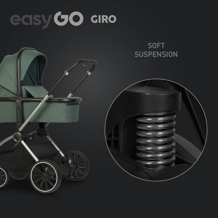 Carucior pentru copii 2 in 1 Easy Go Giro, pana la 22 kg, cu landou 80 cm, Maner telescopic, copertina XXL, pliere tip pendul, cadru ultra-usor din aluminiu, accesorii incluse, Sage Green - 2