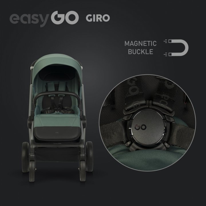 Carucior pentru copii 2 in 1 Easy Go Giro, pana la 22 kg, cu landou 80 cm, Maner telescopic, copertina XXL, pliere tip pendul, cadru ultra-usor din aluminiu, accesorii incluse, Sage Green - 3