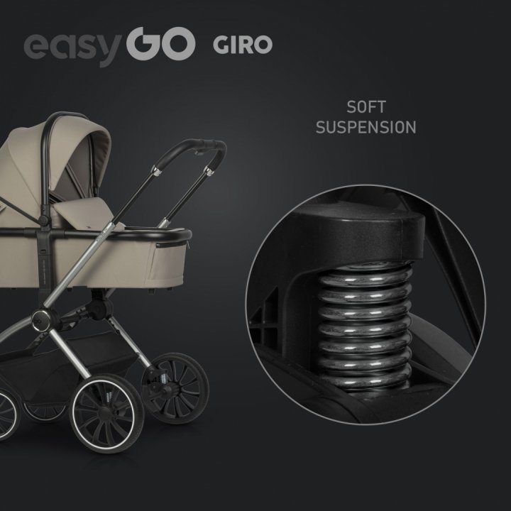 Carucior pentru copii 2 in 1 Easy Go Giro, pana la 22 kg, cu landou 80 cm, Maner telescopic, copertina XXL, pliere tip pendul, cadru ultra-usor din aluminiu, accesorii incluse,Savana Beige - 1