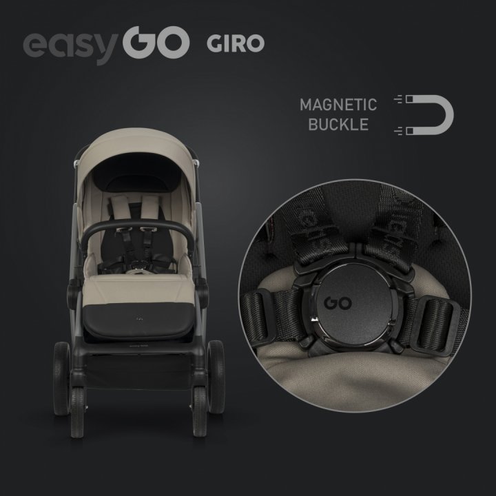 Carucior pentru copii 2 in 1 Easy Go Giro, pana la 22 kg, cu landou 80 cm, Maner telescopic, copertina XXL, pliere tip pendul, cadru ultra-usor din aluminiu, accesorii incluse,Savana Beige - 2