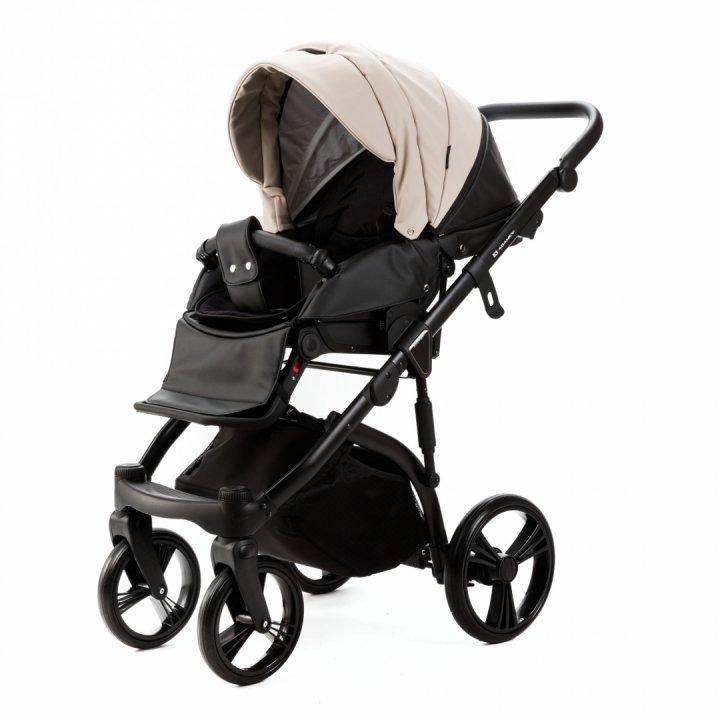 Carucior pentru copii 2 in 1, Adamex Lanti SD110, pliabil, landou cu salteluta, copertina reglabila, roti frontale pivotante 360, cu dubla suspensie si husa de ploaie inclusa, Full EcoLeather, Black Grain - 3