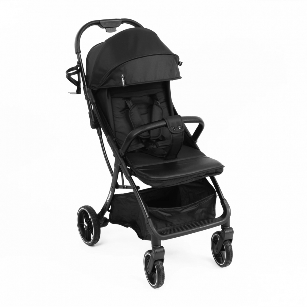 Carucior pentru copii, Kidnort Fjallrav Black, cu pliere compacta, suspensie integrala, spatar si viziera reglabile, pana la 22 kg, accesorii incluse, suport pentru pahar, husa transport - 1