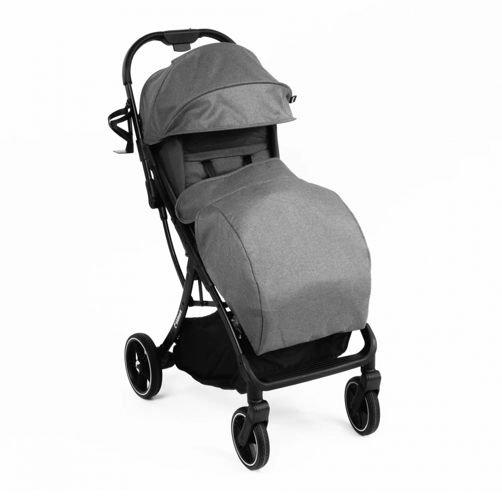 Carucior pentru copii, Kidnort Fjallrav Gri melange, cu pliere compacta, suspensie integrala, spatar si viziera reglabile, pana la 22 kg, accesorii incluse, suport pentru pahar, husa transport - 1
