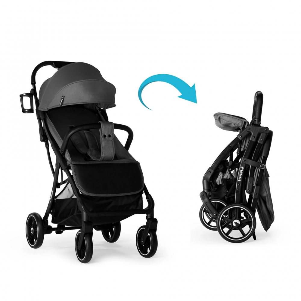 Carucior pentru copii Kidnort Fjallrav Verde, cu pliere ultracompacta, suspensie integrala, spatar si viziera reglabile, pana la 22 kg, accesorii incluse, suport pentru pahar, husa transport
