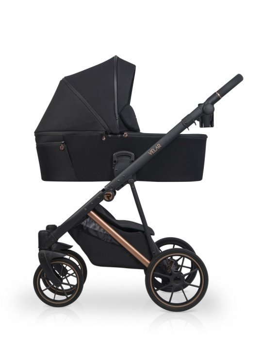 Carucior pentru copii, Riko Velar Magma Premium Line 3 in 1, omologat i-Size R129, cu suspensii, maner reglabil pe inaltime, cu scoica auto, Geanta si accesorii incluse, pana la 22 kg, Negru - 3
