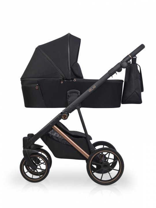 Carucior pentru copii, Riko Velar Magma Premium Line 3 in 1, omologat i-Size R129, cu suspensii, maner reglabil pe inaltime, cu scoica auto, Geanta si accesorii incluse, pana la 22 kg, Negru - 4