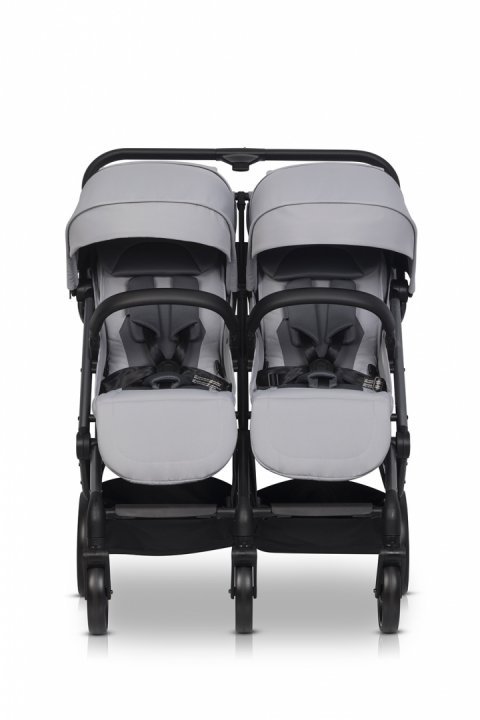 Carucior pentru copii gemeni, EasyGo Echo 2 in 1, omologat EN1888, Pliabil, cu Landouri textile, copertine independente reglabile si detasabile, suspensii, spatar reglabil, cu 2 huse de picioruse incluse, Cloud Gray