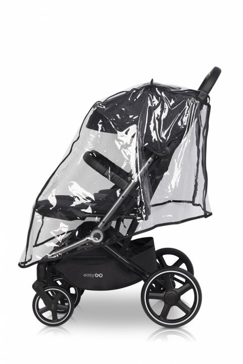 Carucior pentru copii gemeni, EasyGo Echo 2 in 1, omologat EN1888, Pliabil, cu Landouri textile, copertine independente reglabile si detasabile, suspensii, spatar reglabil, cu 2 huse de picioruse incluse, Ebony Black - 4