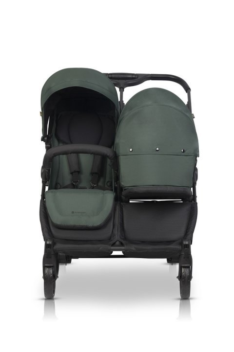 Carucior pentru gemeni 2 in 1, Euro Cart Doblo Jungle, cu Landouri, pliabil, cu suspensii, spatar reglabil, copertina reglabila si accesorii incluse, greutate maxim admisa 22 kg