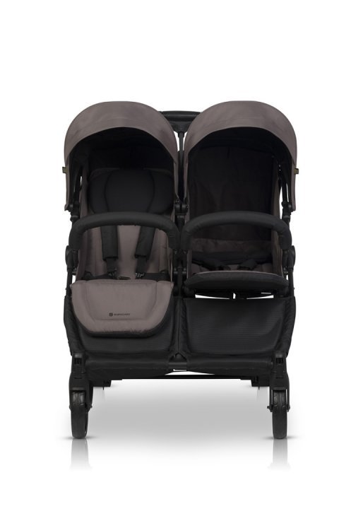 Carucior pentru gemeni 2 in 1, Euro Cart Doblo Taupe, cu Landouri, pliabil, cu suspensii, spatar reglabil, copertina reglabila si accesorii incluse, greutate maxim admisa 22 kg