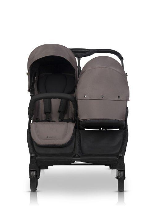 Carucior pentru gemeni 2 in 1, Euro Cart Doblo Taupe, cu Landouri, pliabil, cu suspensii, spatar reglabil, copertina reglabila si accesorii incluse, greutate maxim admisa 22 kg - 1