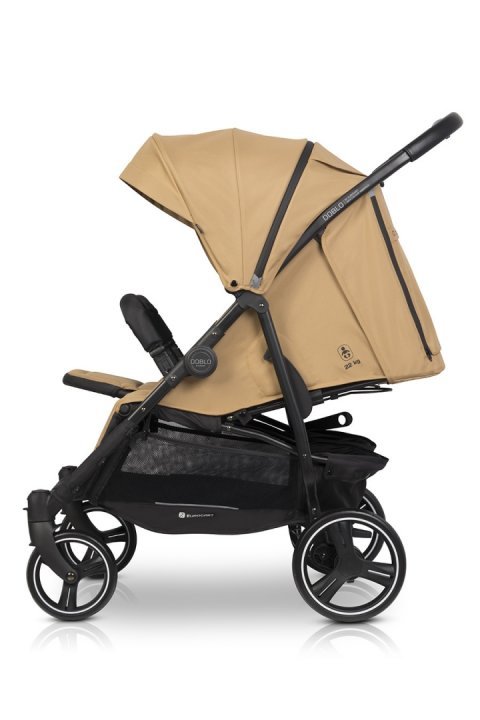 Carucior pentru gemeni Euro Cart Doblo, cu Spatar si Suport pentru picioare reglabile individual, copertina reglabila, husa calduroasa pentru picioare, frana actionata prin pedala, de la nastere pana la 22 kg, Camel