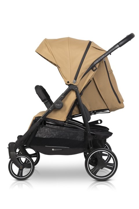 Carucior pentru gemeni Euro Cart Doblo, cu Spatar si Suport pentru picioare reglabile individual, copertina reglabila, husa calduroasa pentru picioare, frana actionata prin pedala, de la nastere pana la 22 kg, Camel - 2