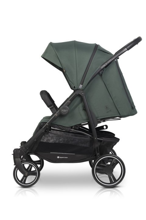 Carucior pentru gemeni Euro Cart Doblo, cu Spatar si Suport pentru picioare reglabile individual, copertina reglabila, husa calduroasa pentru picioare, frana actionata prin pedala, de la nastere pana la 22 kg, Jungle - 1
