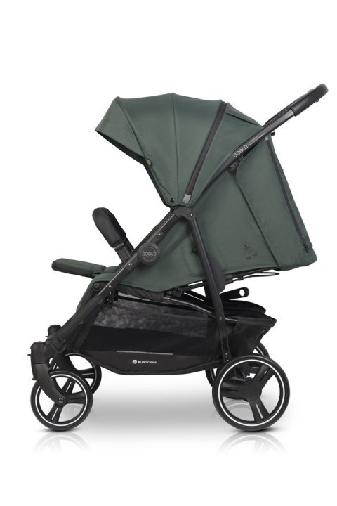Carucior pentru gemeni Euro Cart Doblo, cu Spatar si Suport pentru picioare reglabile individual, copertina reglabila, husa calduroasa pentru picioare, frana actionata prin pedala, de la nastere pana la 22 kg, Jungle - 2