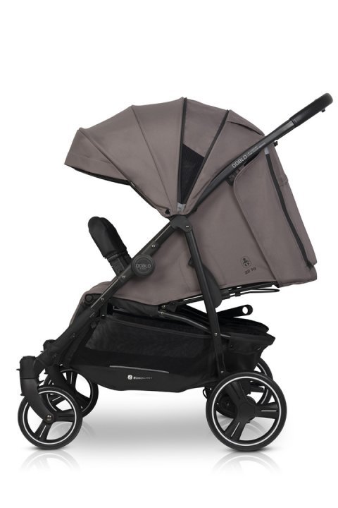 Carucior pentru gemeni Euro Cart Doblo, cu Spatar si Suport pentru picioare reglabile individual, copertina reglabila, husa calduroasa pentru picioare, frana actionata prin pedala, de la nastere pana la 22 kg, Taupe