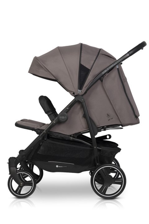 Carucior pentru gemeni Euro Cart Doblo, cu Spatar si Suport pentru picioare reglabile individual, copertina reglabila, husa calduroasa pentru picioare, frana actionata prin pedala, de la nastere pana la 22 kg, Taupe - 1