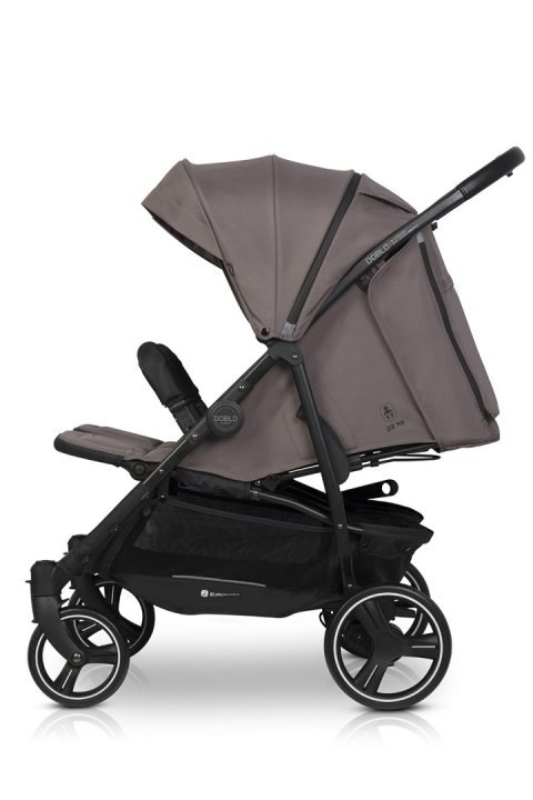 Carucior pentru gemeni Euro Cart Doblo, cu Spatar si Suport pentru picioare reglabile individual, copertina reglabila, husa calduroasa pentru picioare, frana actionata prin pedala, de la nastere pana la 22 kg, Taupe - 2