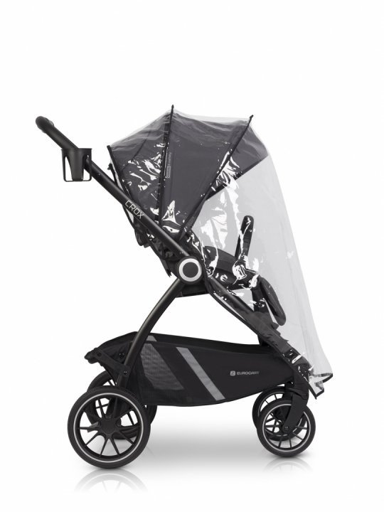 Carucior pentru nou nascut Euro-Cart Crox, cu cadrul de aluminiu, pliere compacta, scaun reversibil, cu 3 nivele de ajustare a spatarului, capotina si husa de picioruse, roti cu suspensii, pana la 22 kg, Iron - 1