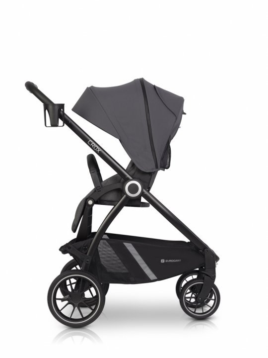 Carucior pentru nou nascut Euro-Cart Crox, cu cadrul de aluminiu, pliere compacta, scaun reversibil, cu 3 nivele de ajustare a spatarului, capotina si husa de picioruse, roti cu suspensii, pana la 22 kg, Iron - 2