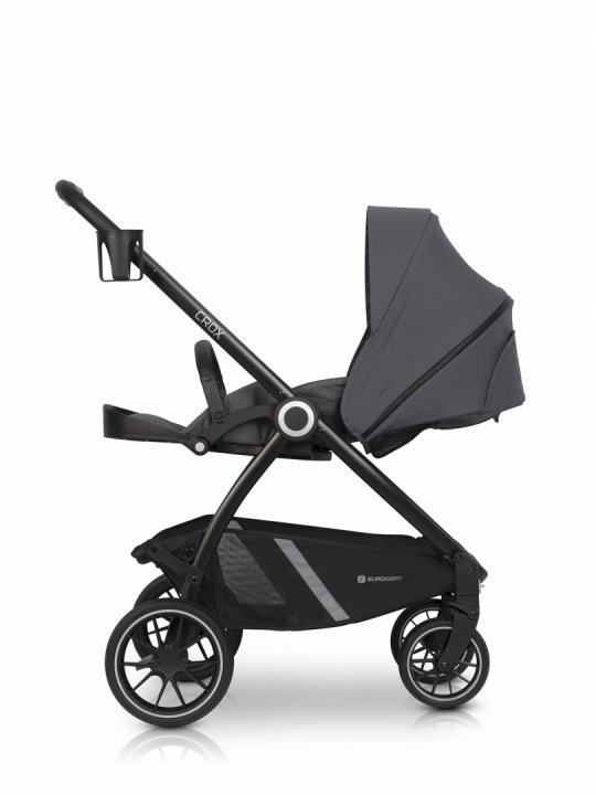 Carucior pentru nou nascut Euro-Cart Crox, cu cadrul de aluminiu, pliere compacta, scaun reversibil, cu 3 nivele de ajustare a spatarului, capotina si husa de picioruse, roti cu suspensii, pana la 22 kg, Iron - 3