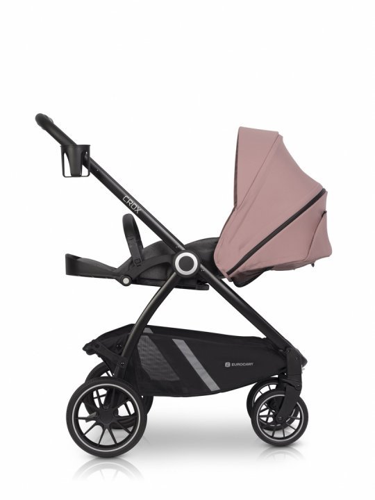 Carucior pentru nou nascut Euro-Cart Crox, cu cadrul de aluminiu, pliere compacta, scaun reversibil, cu 3 nivele de ajustare a spatarului, capotina si husa de picioruse, roti cu suspensii, pana la 22 kg, Rose - 2