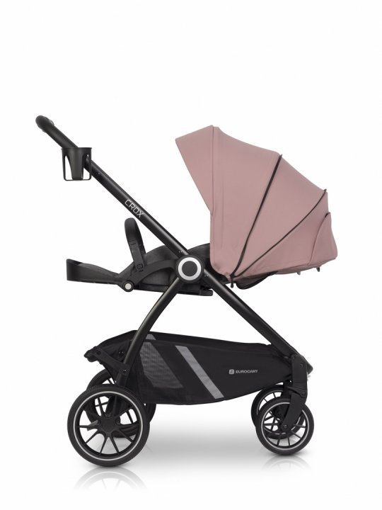 Carucior pentru nou nascut Euro-Cart Crox, cu cadrul de aluminiu, pliere compacta, scaun reversibil, cu 3 nivele de ajustare a spatarului, capotina si husa de picioruse, roti cu suspensii, pana la 22 kg, Rose - 3