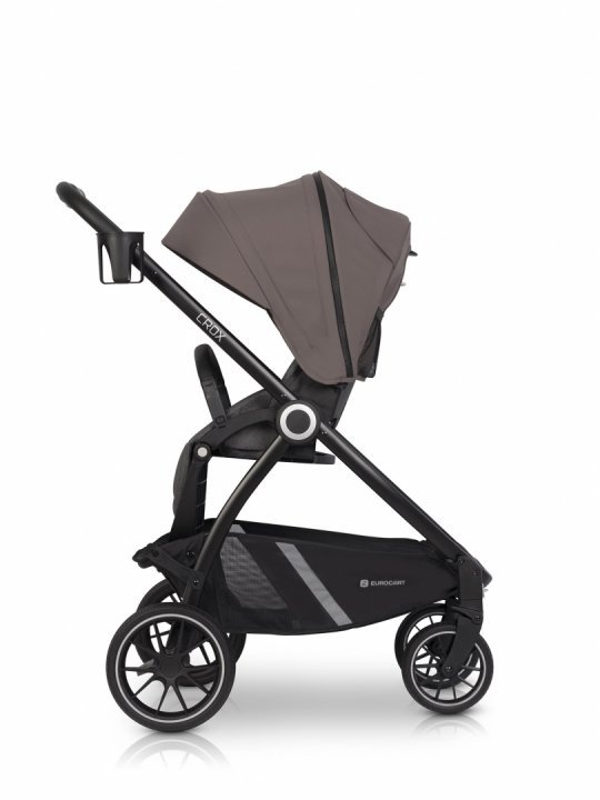 Carucior pentru nou nascut Euro-Cart Crox, cu cadrul de aluminiu, pliere compacta, scaun reversibil, cu 3 nivele de ajustare a spatarului, capotina si husa de picioruse, roti cu suspensii, pana la 22 kg, Taupe - 1