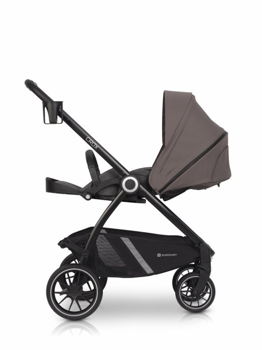 Carucior pentru nou nascut Euro-Cart Crox, cu cadrul de aluminiu, pliere compacta, scaun reversibil, cu 3 nivele de ajustare a spatarului, capotina si husa de picioruse, roti cu suspensii, pana la 22 kg, Taupe - 2