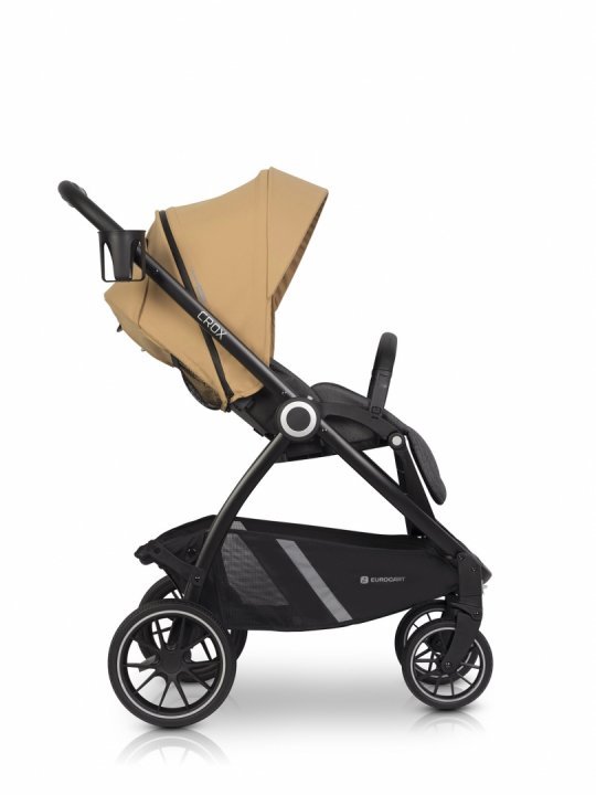 Carucior pentru nou nascut Euro-Cart Crox, cu cadrul de aluminiu, pliere compacta, scaun reversibil, cu 3 nivele de ajustare a spatarului, capotina si husa de picioruse, roti cu suspensii, pana la 22 kg, Camel - 2