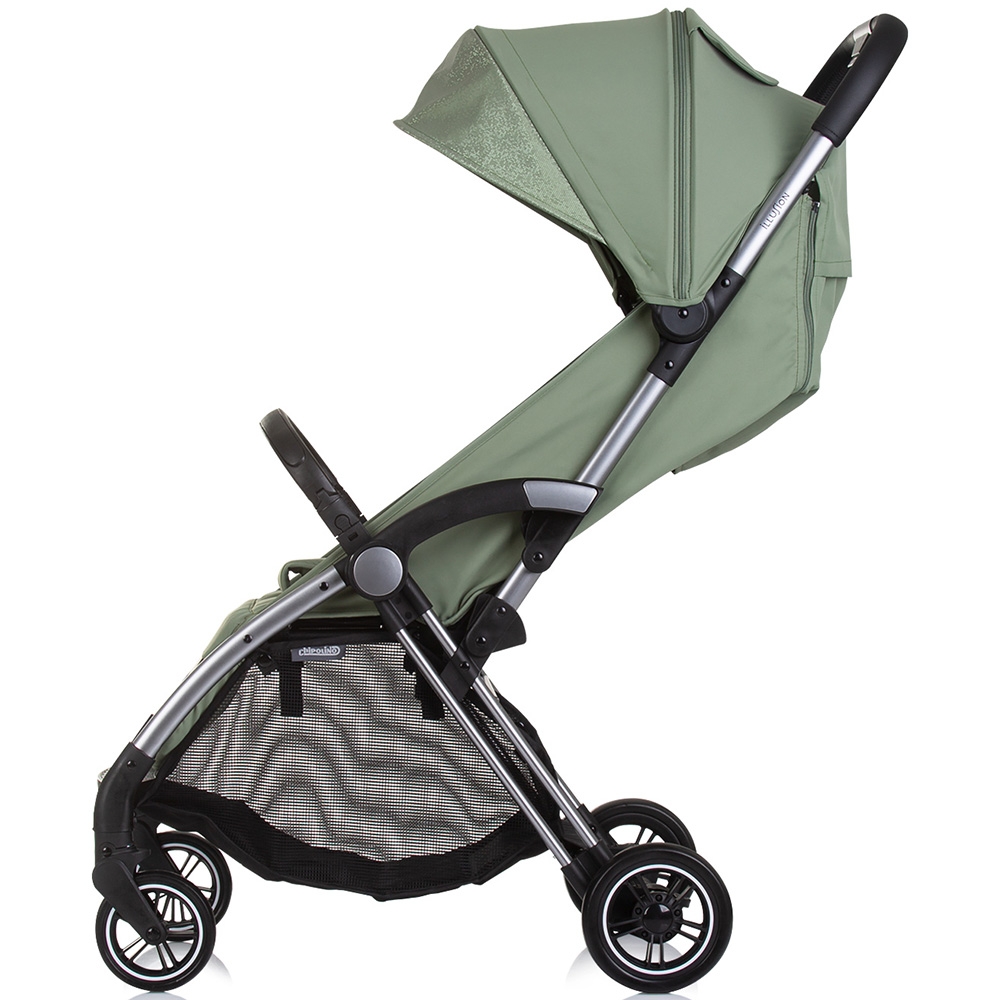 Carucior pentru copii Chipolino Illusion basil, Pliere automata, Spatar reglabil, bara de protectie detasabila, Suport picioare reglabil, greutate suportata 22 kg
