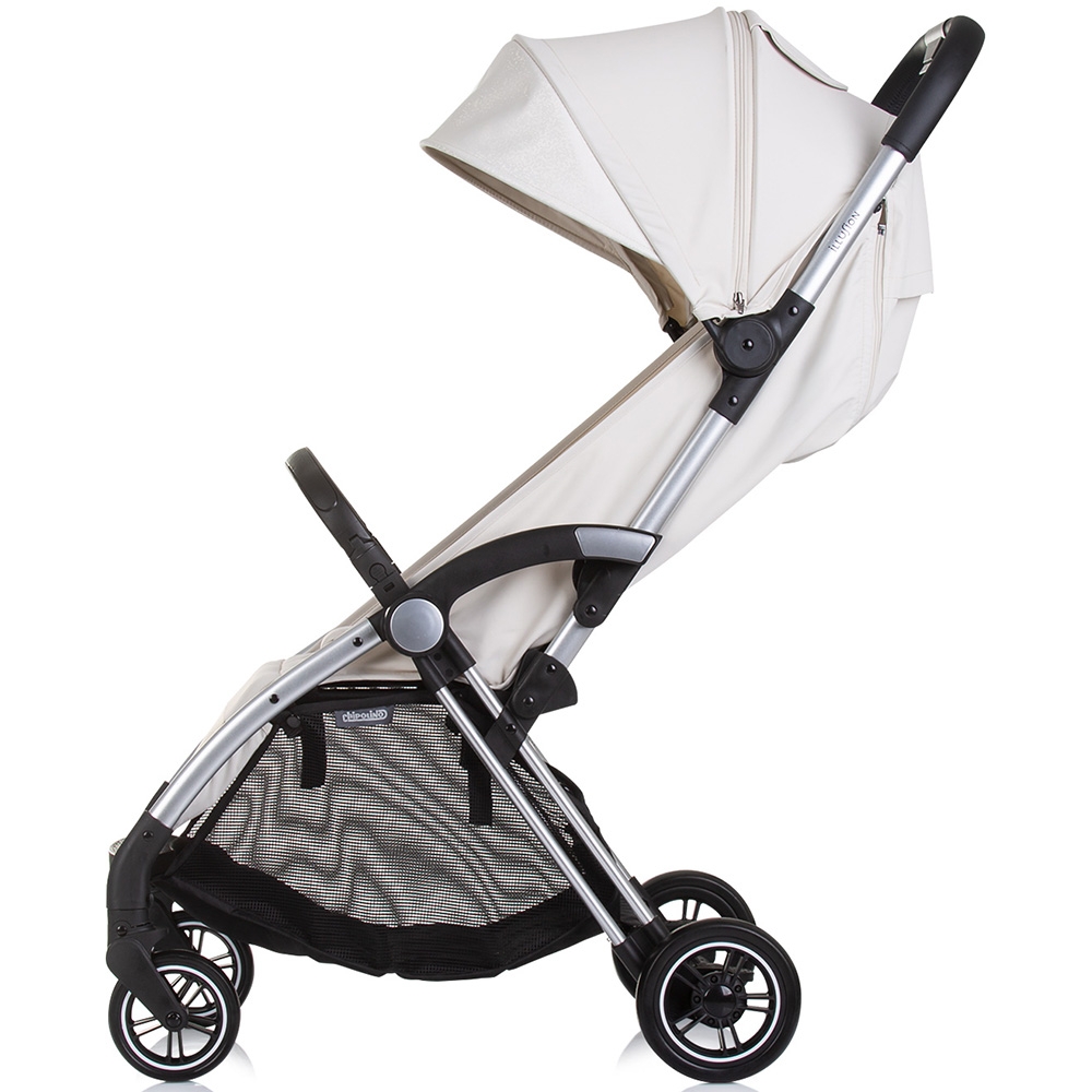 Carucior pentru copii Chipolino Illusion biscotta, Pliere automata, Spatar reglabil, bara de protectie detasabila, Suport picioare reglabil, greutate suportata 22 kg