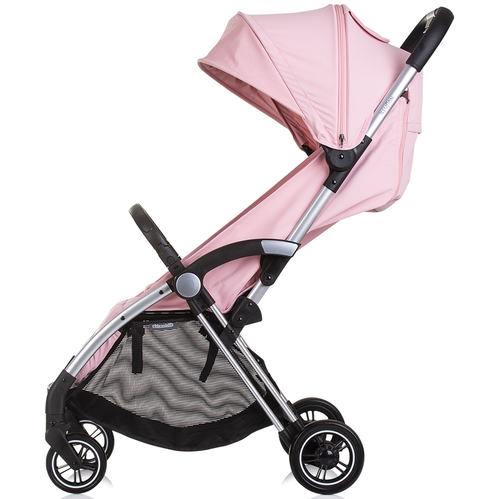 Carucior pentru copii Chipolino Illusion pink marshmallow, Pliere automata, Spatar reglabil, bara de protectie detasabila, Suport picioare reglabil, greutate suportata 22 kg