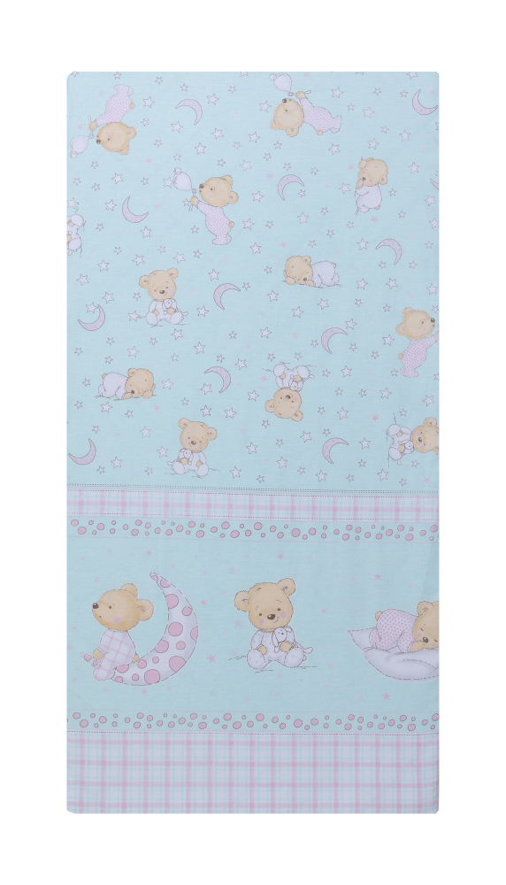 Cearceaf din bumbac pentru saltea 120x60 cm Ursuleti carouri turcoaz Beberoyal - 1