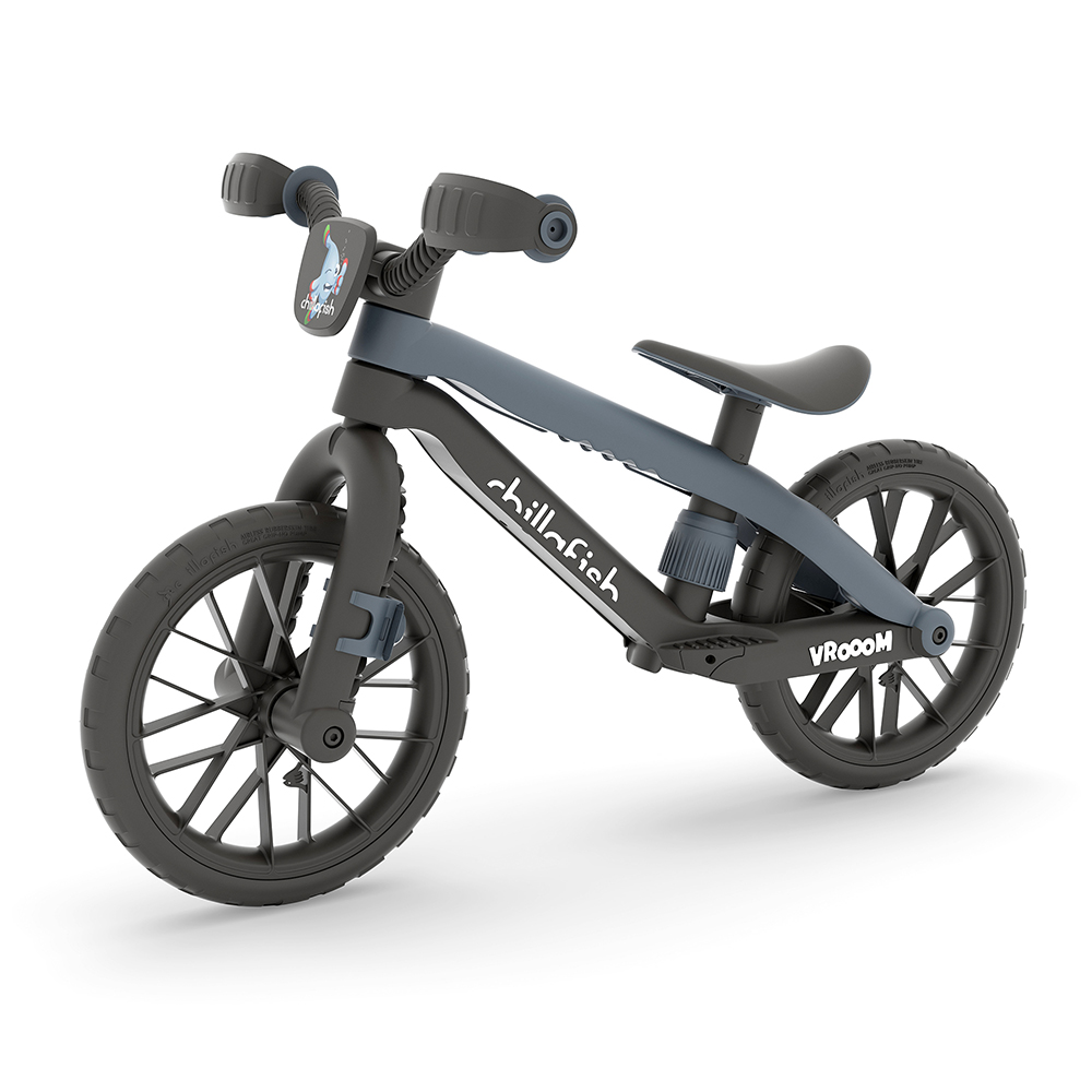 Bicicleta fara pedale Chillafish BMXie Vroom Anthracite, 12 inch, suport pentru picioare integrat, varsta 2-5 ani, scaun reglabil, anvelope EVA, greutate admisa 35 kg