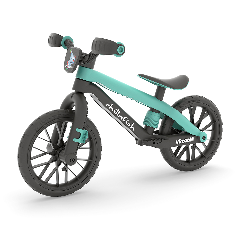 Bicicleta fara pedale Chillafish BMXie Vroom Mint, 12 inch, suport pentru picioare integrat, varsta 2-5 ani, scaun reglabil, anvelope EVA, greutate admisa 35 kg