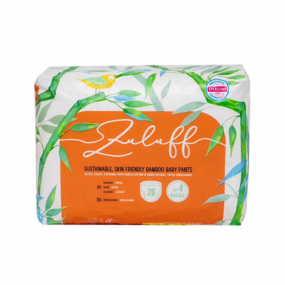 Scutece chilotel din bambus Zuluff, marime 4, 9-14 kg, 28 bucati