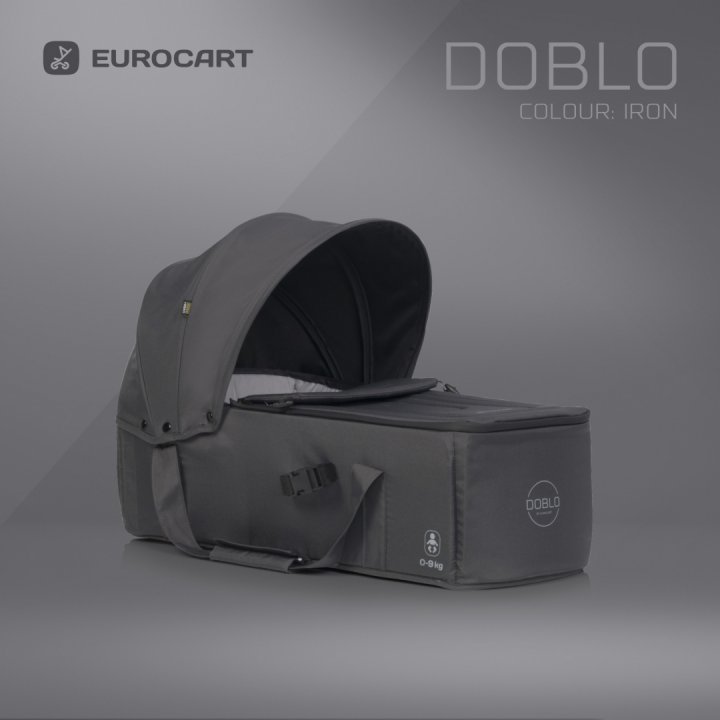 Cosulet port bebe tip landou Euro Cart Doblo CarryMe, cu intaritura, cu manere pentru transport, husa de picioruse si capotina, dimensiune 72 x 30 x 21 cm, Iron - 1