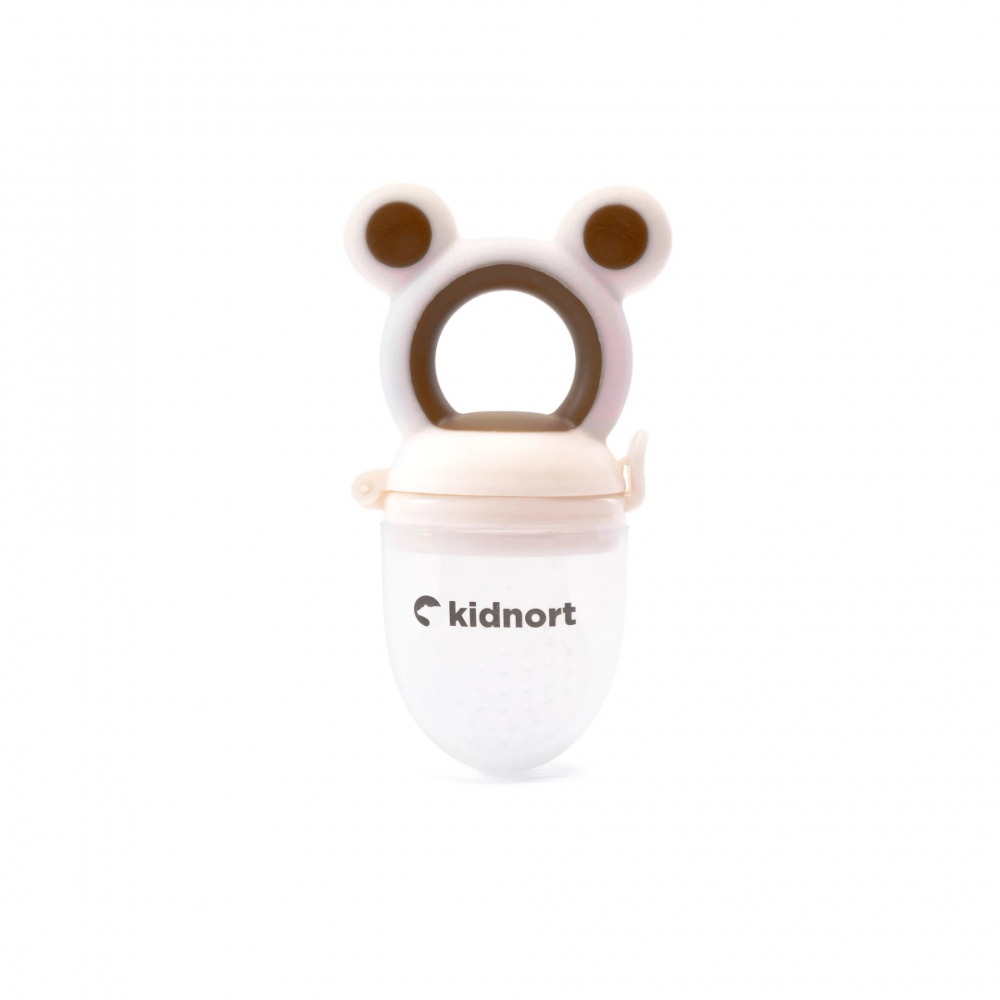 Dispozitiv de hranire si jucarie de dentitie 2 in 1, Kidnort Tannleke, portabil, sterilizabil, fabricat din silicon medical + PU, recomandat de la 4 luni, Pink
